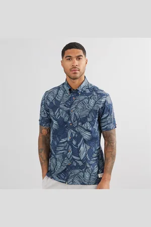Ben Sherman Heren T-shirt met korte mouwen Abstract blad print Blauw denim
