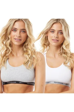 Reebok Dames Frankie Logo Twee-Pack Katoenen Bralettes Wit/ Melange