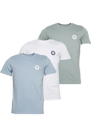 JACK & JONES JACK & JONES Herenshirts met O-hals, 3-pack, Wit/Ashley Blauw/Milieu Groen