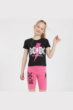 AC/DC Meisjes T-shirt En Fietsbroek Set Zwart/Roze