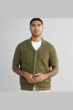 Produkt Heren Dave Knit Korte Mouw Shirt Olijf Nacht