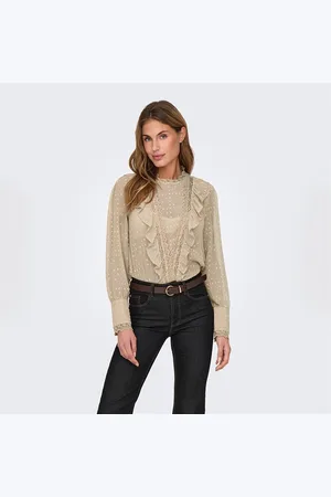 ONLY Dames Sila Dobby Langarm Blouse Humus