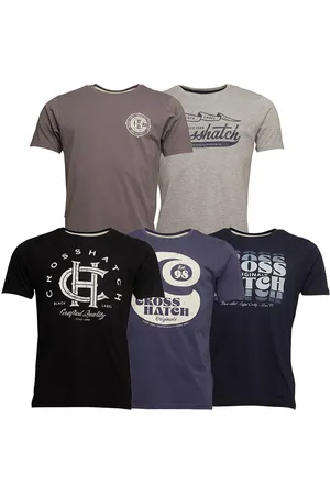 Crosshatch Herenshirts Morath Vijf Pack Zwart/Donkergrijs/Grijs Melange/Marineblauw/Denim Blauw