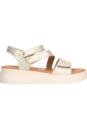 No Stress Gouden leren croco sandalen