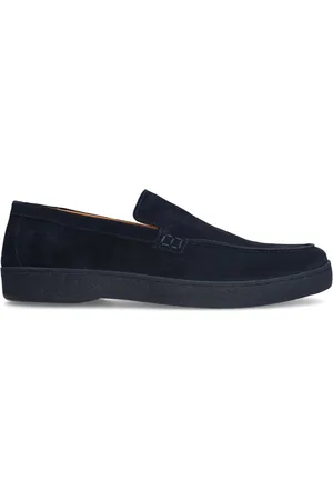 Manfield Donker blauwe suède loafers