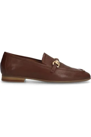 Manfield Bruine leren loafers met gouden chain