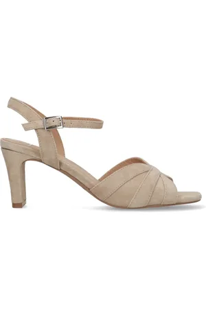 Manfield Beige suède sandalen met hak