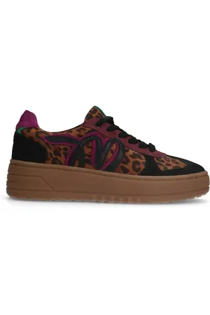 Manfield Zwarte leren panter sneakers