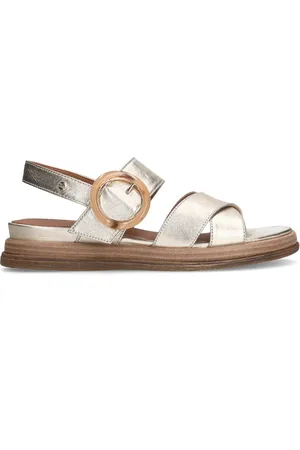 No Stress Gouden leren plateau sandalen met gesp