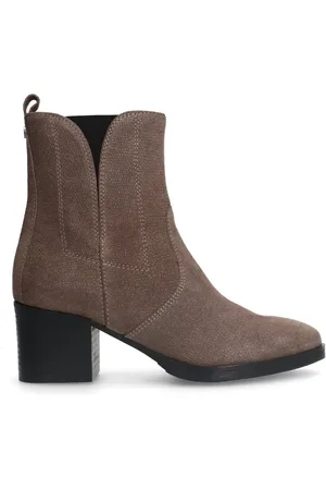 No Stress Taupe leren enkellaarsjes met hak