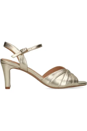 Manfield Gouden leren sandalen met hak