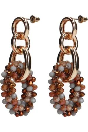 Manfield Goudkleurige oorbellen met multicolor glaskralen