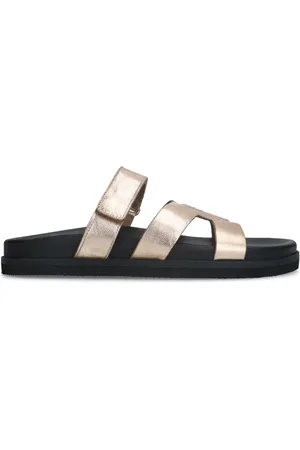 Manfield Gouden leren slippers met bandje