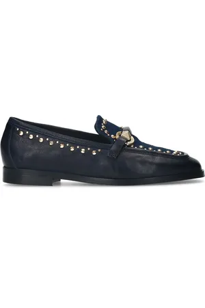 Manfield Blauwe leren loafers met details