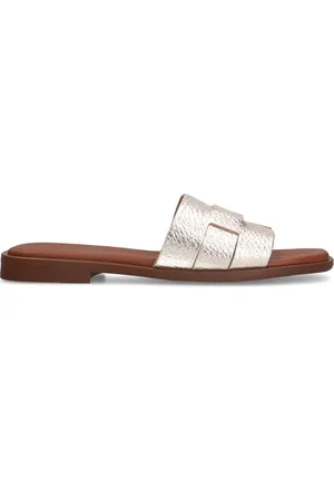 Manfield Gouden leren gevlochten slippers