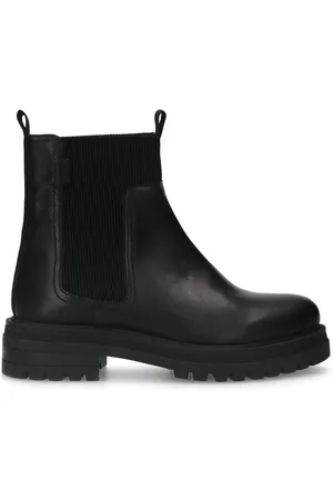 Manfield Zwarte leren chelsea boots