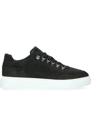 Manfield Zwarte nubuck sneakers