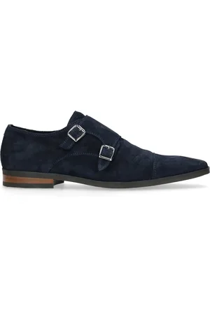 Manfield Donkerblauwe gespschoenen van suède