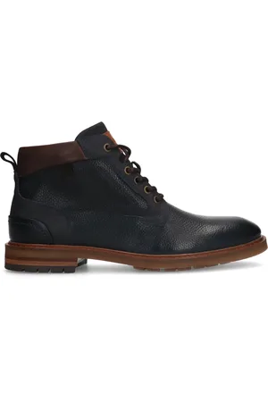Manfield Donkerblauwe leren veterboots