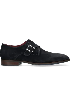 Manfield Donkerblauwe suède gespschoenen