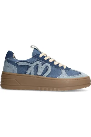 Manfield Blauwe denim sneakers