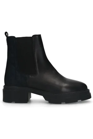 Manfield Zwarte leren chelsea boots met stoffen achterkant