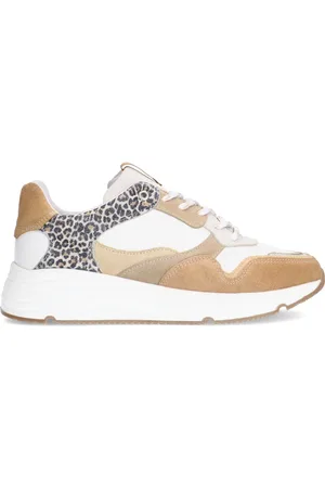 Manfield Witte leren sneakers met leopard details