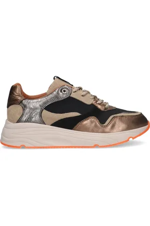 Manfield Bruine leren sneakers met mesh details