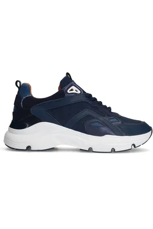 Manfield Blauwe denim sneakers
