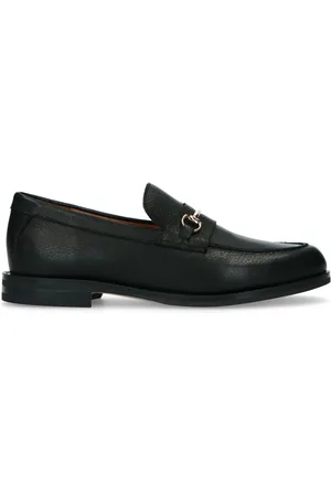 Manfield Zwarte leren loafers met goudkleurig detail