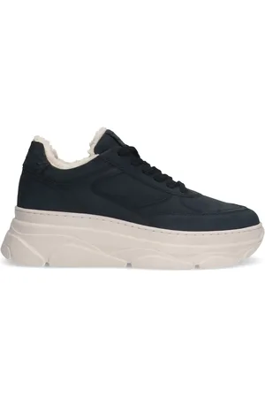 Manfield Navy blauwe nubuck sneakers