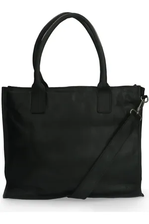 Manfield Zwarte leren shopper