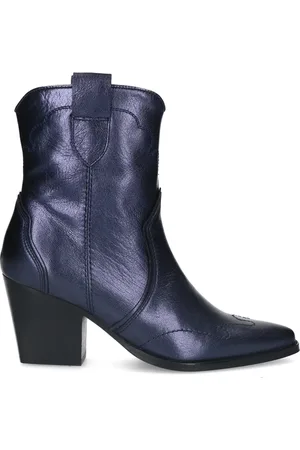 Manfield Blauwe metallic leren cowboy laarzen