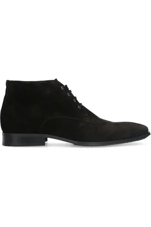 Manfield Zwarte suède veterschoenen