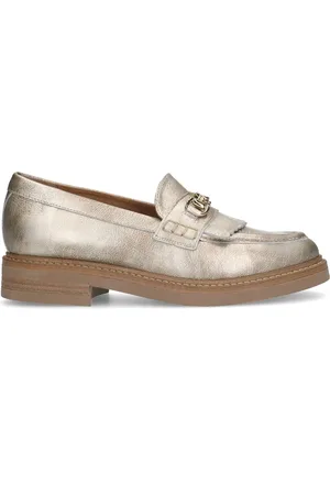 Manfield Gouden leren loafers met goudkleurig detail