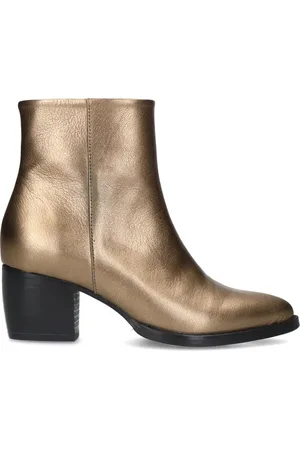 Manfield Goudkleurige metallic leren enkellaarsjes