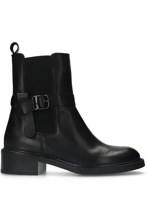 Manfield Zwarte leren chelsea boots met gesp