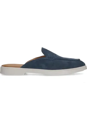 Manfield Blauwe suède slip on loafers