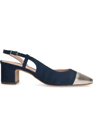 Manfield Blauwe denim slingback pumps