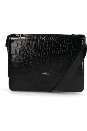 Manfield Zwarte lakleren croco schoudertas