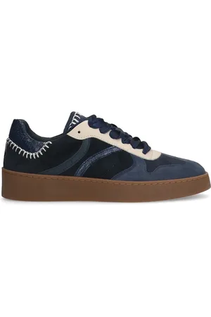 Manfield Blauwe suède sneakers met fluwelen details