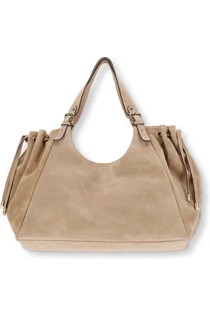 Manfield Zandkleurige suède shopper