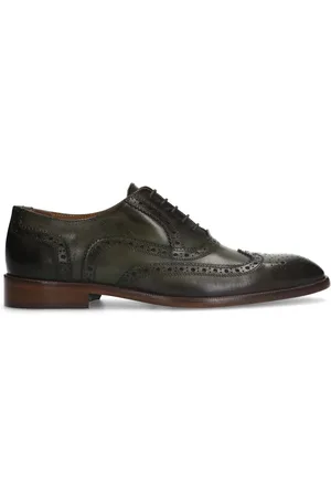 Manfield Groene leren veterschoenen