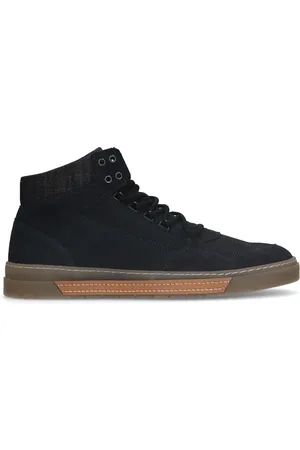Manfield Donkerblauwe suède hoge sneakers