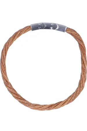 Manfield Bruine leren gevlochten heren armband