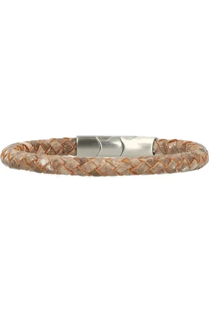 Manfield Zandkleurige leren gevlochten heren armband