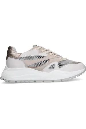 Manfield Witte leren sneakers met mesh details