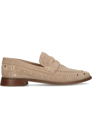 Manfield Suède loafers met goudkleurige studs