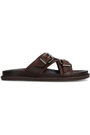 Manfield Bruine leren slippers