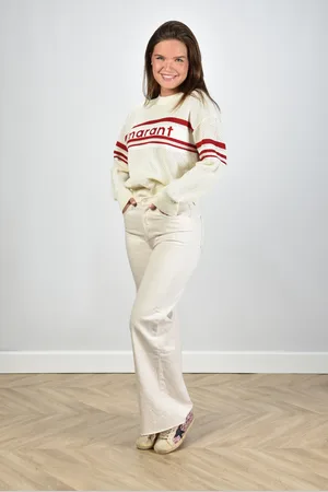 Mother Jeans Tomcat Roller Fray hoog getailleerd wijde pijpen beige